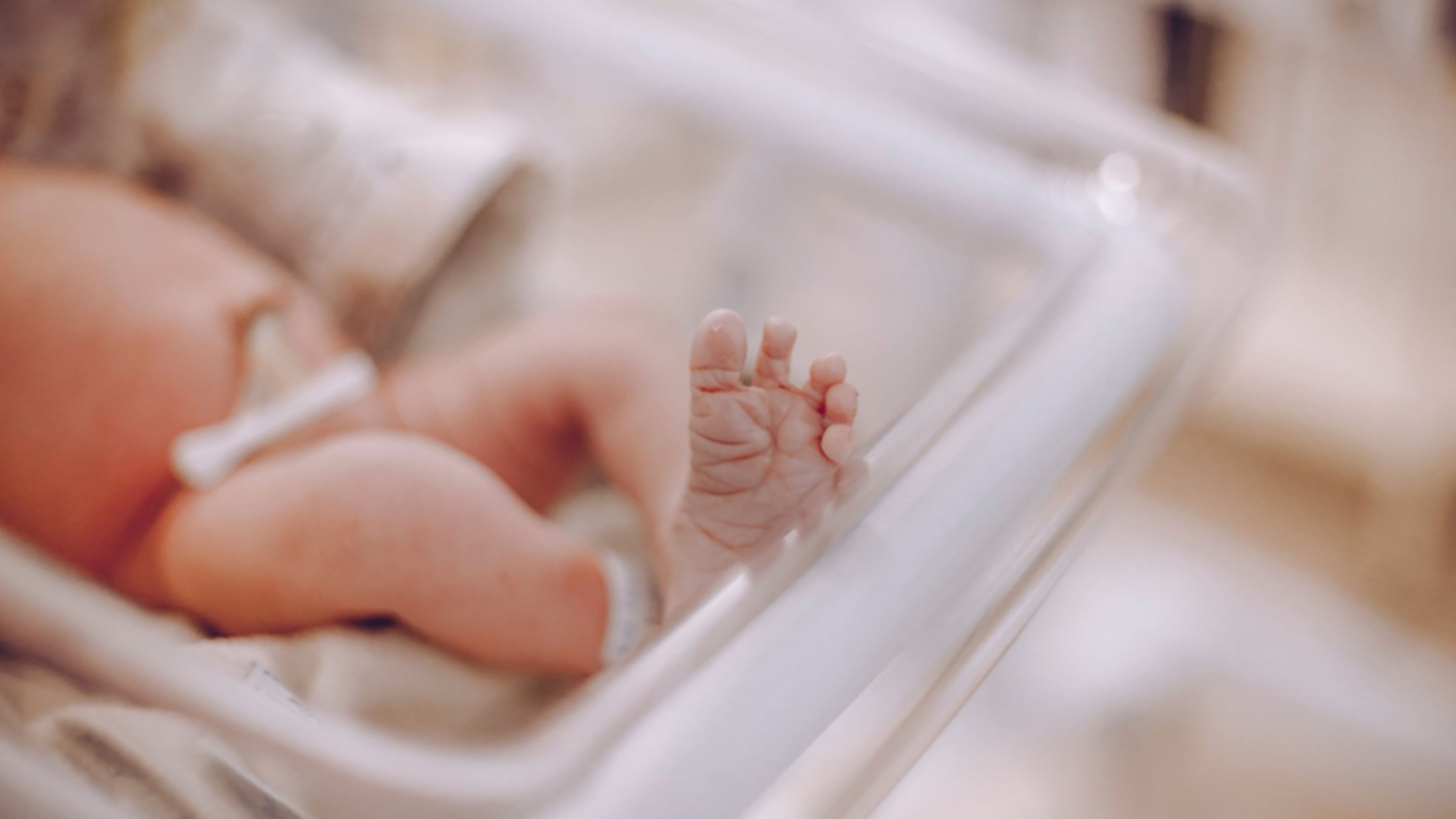 Fotografía de recurso del pie enfocado de un bebé recién nacido.