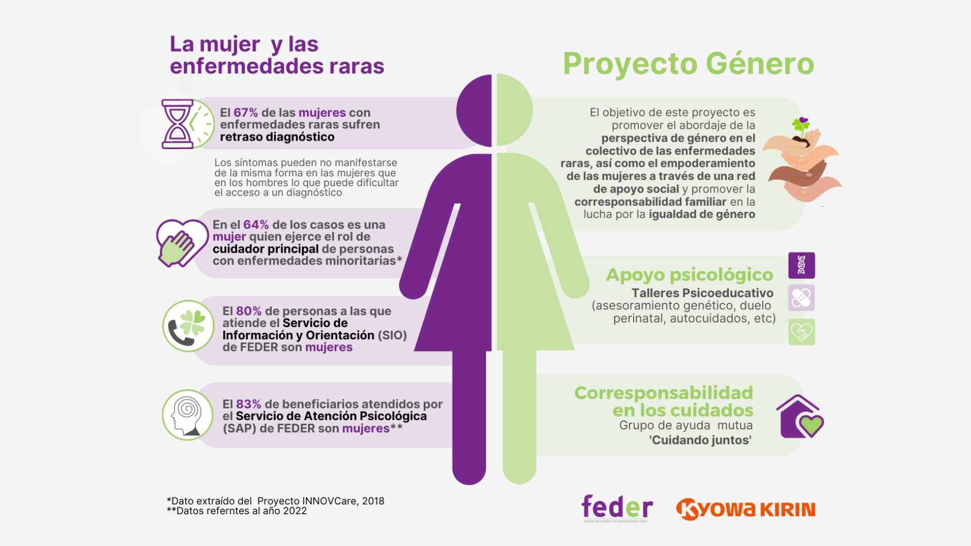 Infografía que expone porcentajes y datos sobre las mujeres en ER y el Proyecto género de FEDER