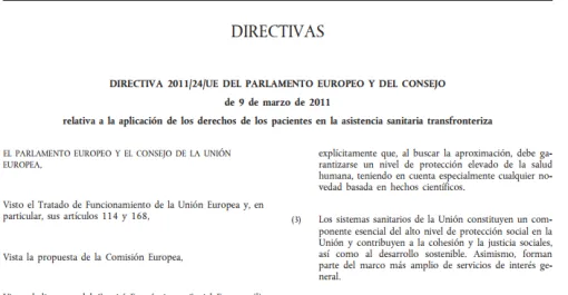 Directiva 2011/24/UE del parlamento europeo y del consejo de 9 de marzo de 2011 relativa a la aplicación de los derechos de los pacientes en la asistencia sanitaria y transfornteriza