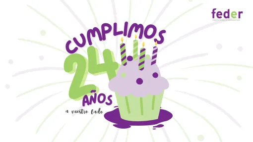 Dibujo en colores verde y morado de un cupcake con decoración de cumpleaños. 