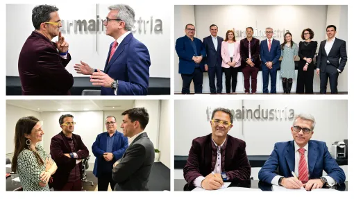 Collage de fotografías durante la firma del convenio.