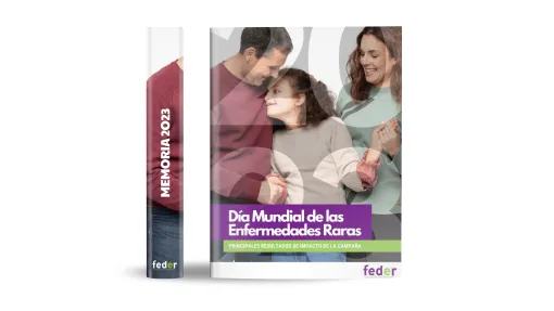 Portada de la memoria del Día Mundial de las Enfermedades Raras 2023: fotografía de Celia y su familia